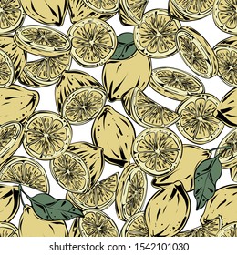 Seamless pattern of hand drawn lemons, vector