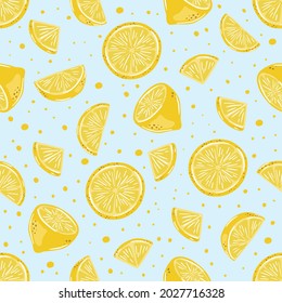 Seamless pattern of hand drawn lemons. Citrus fruit background. Perfect for textile wallpaper posters