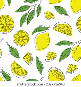 Seamless pattern of hand drawn lemons. Citrus fruit background. Perfect for textile wallpaper posters