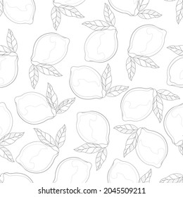 Seamless pattern with hand drawn lemons. Lemon contour on a transparent background. Background for textiles, kitchen utensils and wrapping paper, background for site
