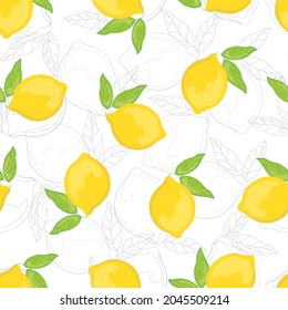 Seamless pattern with hand drawn lemons. Citrus fruits on a transparent background. Background for textiles, kitchen utensils and wrapping paper, background for site
