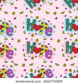 Seamless pattern with hand drawn lettering hope. Vector illustration.