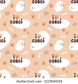 Seamless pattern with hand drawn letterings - I love corgi. Abstract vector background.