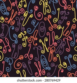 Seamless pattern with hand drawn letters. Vector illustration