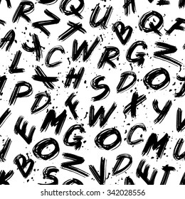 seamless pattern hand drawn letters of the alphabet , abstract black and white texture