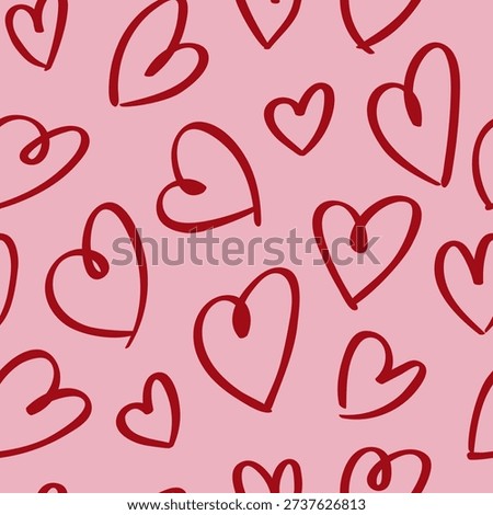 Seamless pattern with hand drawn line hearts. Vector background for valentine's day holiday