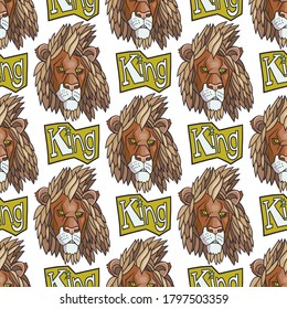 Seamless pattern with hand drawn lion King. Trendy scandinavian vector background. Perfect for kids apparel, fabric, textile, nursery decoration, wrapping paper
