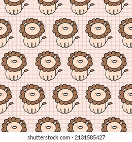 Seamless pattern with hand drawn Lion. Background for textile, wrapping paper, fashions, illustrations.