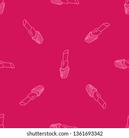 Seamless pattern of hand drawn lipstick. Pink background for print or web design
