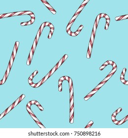 Seamless pattern with hand drawn lollipops. Sweet Christmas background. Food design Merry Christmas and Happy New Year. Vintage pattern can be used for wallpaper, web page background, surface textures