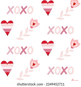 Seamless pattern of hand drawn love words, flowers and hearts. Romantic love design for love, Valentine’s day, mother’s day, wedding celebration, greeting card, invitations, scrapbooking, paper craft.