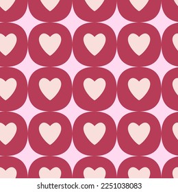 Seamless pattern of hand drawn love hearts on isolated pink background. Romantic love design for love, Valentine’s day, mother’s day, wedding celebration, greeting card, scrapbooking.