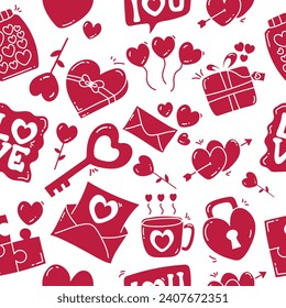 seamless pattern with hand drawn love heart flat doodles. valentine seamless pattern for backgrounds, wallpaper, wrapping paper, textile prints, scrapbooking, stationary etc. 