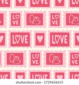 Patrón sin fisuras de sellos de postes de amor dibujados a mano en estilo de boceto de doddle sobre fondo aislado. Diseño romántico para el amor, Día de San Valentín, Día de la Madre, celebración de la boda, tarjeta de felicitación, scrapbooking.