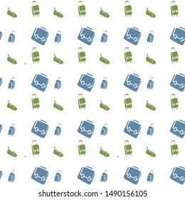 Seamless pattern with hand drawn luggage. Different colorful vintage suitcases on black