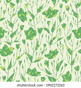 Seamless pattern of hand drawn magnolia flowers. Endless ornament with silhouettes of plants in bloom. Abstract floral design for fabric, textile, wallpaper, wrapping paper. Vector illustration.