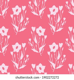 Seamless pattern of hand drawn magnolia flowers. Endless ornament with silhouettes of plants in bloom. Abstract floral design for fabric, textile, wallpaper, wrapping paper. Vector illustration.