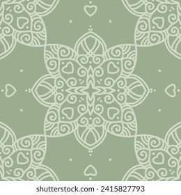 Seamless pattern with hand drawn mandala ornament. The print is well suited for textiles, wallpaper and packaging.
