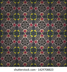 Seamless pattern of hand drawn many little flowers in gray, beige and red colors. Vector illustration.