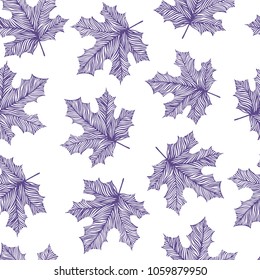Seamless pattern with hand drawn maple leaves.