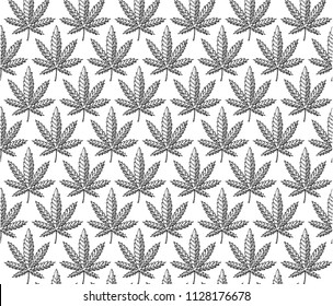 seamless pattern with hand drawn marijuana leaves, vector background