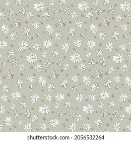 Patrón sin foco con flores praderas dibujadas a mano al estilo Boho. Ilustraciones de flores silvestres sobre fondo rosa para el diseño de superficies y otros proyectos de diseño