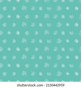 Seamless pattern with hand drawn meadow flowers in Ditzy style. Outlined illustrations on sky blue background for surface design and other design projects