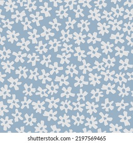 Seamless pattern with hand drawn meadow flowers in Ditzy style. Outlined illustrations on dark background for surface design and other design projects