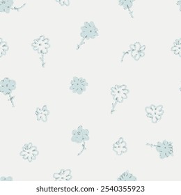 Seamless pattern with hand drawn meadow flowers in Ditsy style. Colorful illustrations on light-colored background for surface design and other design projects