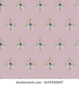 Seamless pattern with hand drawn meadow flowers. Floral Block Prints inspired by printmaking that uses wooden blocks to transfer repeating designs onto textiles.