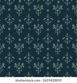 Seamless pattern with hand drawn meadow flowers. Floral Block Prints inspired by printmaking that uses wooden blocks to transfer repeating designs onto textiles.