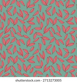 Seamless pattern with hand drawn meadow bold flowers. Floral Block Prints inspired by printmaking in Christmas color combinations