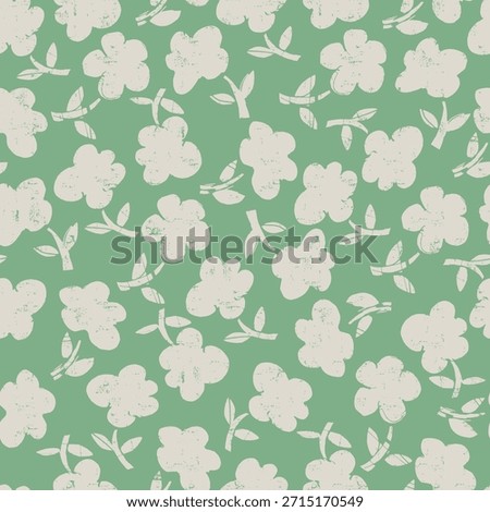 Seamless pattern with hand drawn meadow bold flowers. Floral Block Prints inspired by printmaking in Christmas color combinations