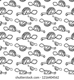 Seamless pattern hand drawn measuring roulette. Doodle black sketch. Sign symbol. Decoration element. Isolated on white background. Flat design. Vector illustration.