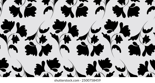 Seamless pattern hand drawn minimal abstract floral organic shapes. Black and white collage of modern print. Fashionable template for textile design, wallpaper, paper
