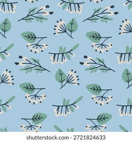 Patrón sin fisuras con dibujo a mano en estilo Folk moderno para las vacaciones de invierno racimos estilizados de grosellas Block Prints inspirados en la impresión que utiliza bloques de madera para transferir diseños repetitivos.