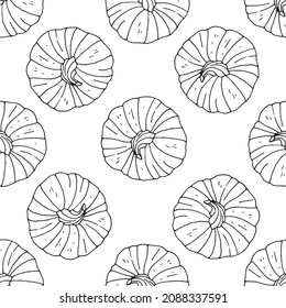 Patrón sin inconvenientes con calabazas monocromáticas de color blanco y negro dibujadas a mano. Fondo blanco. Papel digital de otoño.