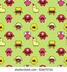 seamless pattern with hand drawn monster doodles