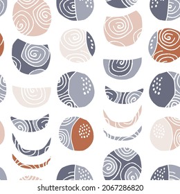 Seamless pattern with hand drawn moon phases. Trendy vector background.