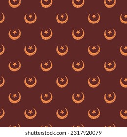 Seamless pattern with hand drawn moon and stars silhouettes print. For fabric design, textile print, wrapping paper, cover. Vector illustration