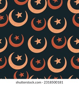 Seamless pattern with hand drawn moon and stars silhouettes print. For fabric design, textile print, wrapping paper, cover. Vector illustration