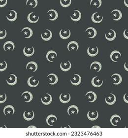 Seamless pattern with hand drawn moon and stars silhouettes print. For fabric design, textile print, wrapping paper, cover. Vector illustration