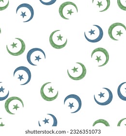 Seamless pattern with hand drawn moon and stars silhouettes print. For fabric design, textile print, wrapping paper, cover. Vector illustration