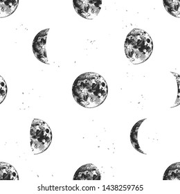 Patrón sin foco con lunas dibujadas a mano. Ilustración del vector