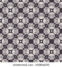 Seamless pattern hand drawn mosaic tile shapes grid. Repeating stylize floral background. Monochrome surface design textile swatch. Modern black white wallpaper. Geometric allover print. Vector swatch
