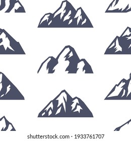 Seamless Pattern Hand Drawn Mountain Isolated. Vector Illustration Ski Resort Logo. Drawing Camping Element Winter Landscape