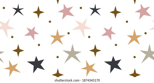 
Seamless pattern with hand drawn with multicolored stars. Cartoon background for children. Vector illustration