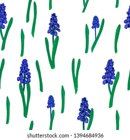 Seamless pattern with hand drawn muscari flowers