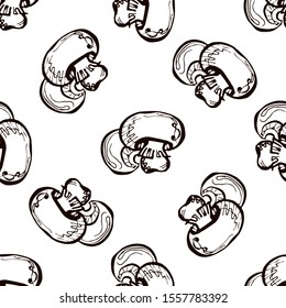 Seamless pattern with hand drawn mushrooms on white background. Suitable for packaging, wrappers, fabric design
