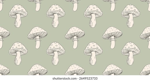 Seamless pattern with hand drawn mushrooms. Background for printing, fabric, textile, wallpaper.	
